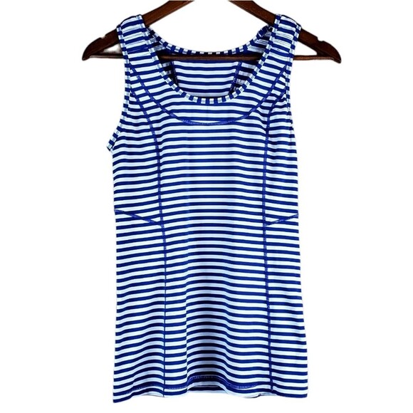 LULULEMON Run Stay On Course Blue and White Striped Tank Top Size 6 - Picture 2 of 6